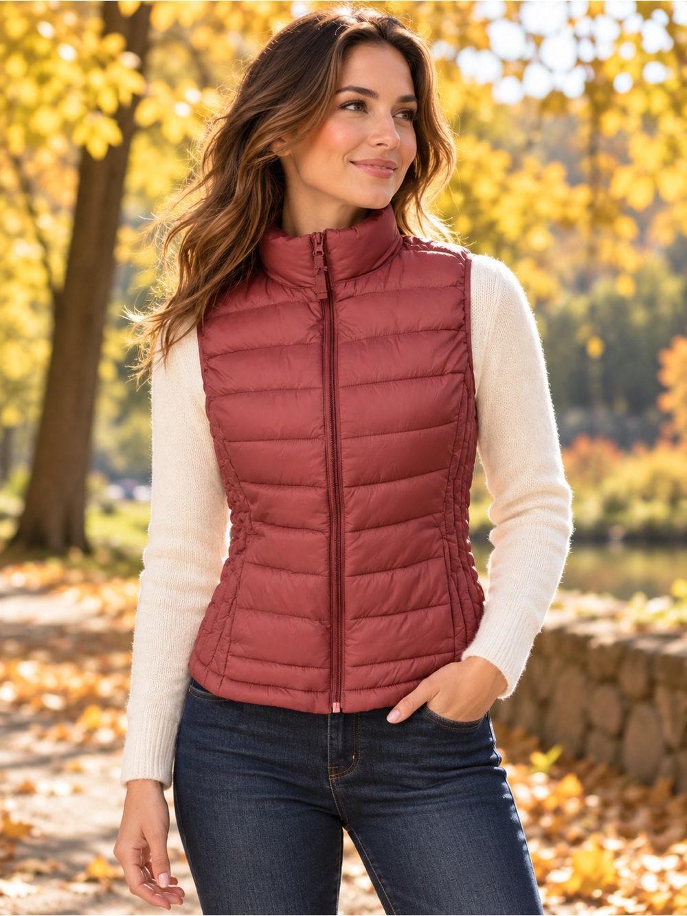 love tree ultra light quilted vest, burgundy, size m